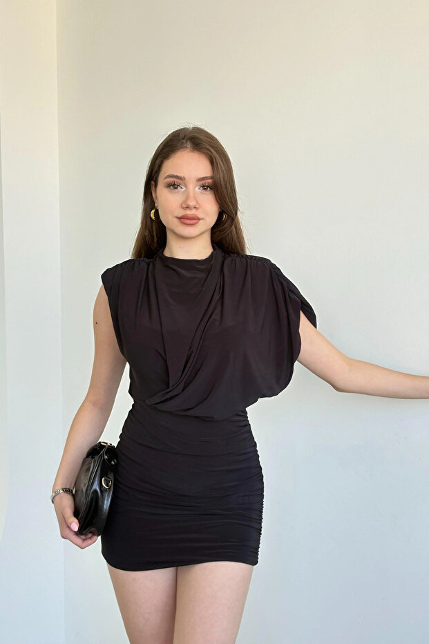 Vatkalı Drapeli Mini Elbise - 2