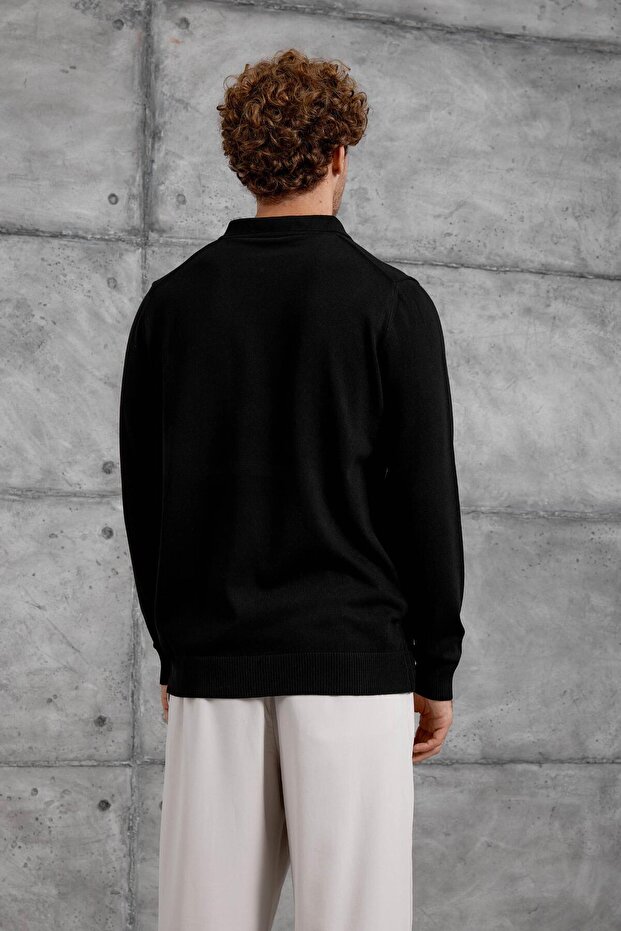 سترة تريكو أساسية سوداء 251 بياقة بولو ونصف سحاب - 4