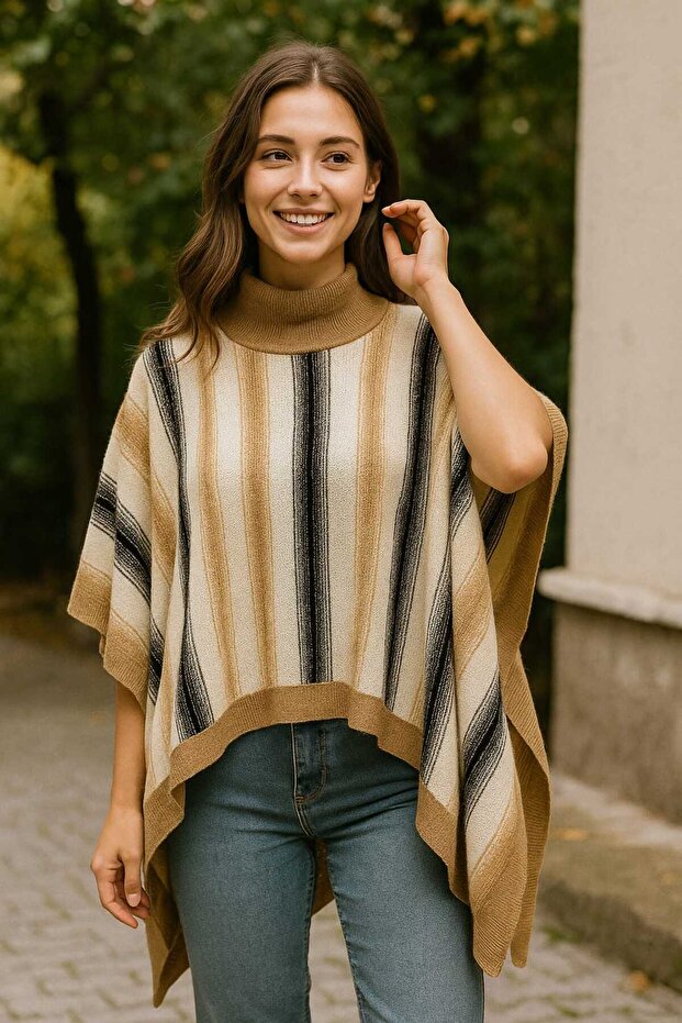 Kadın Panço Örme Triko Kolsuz Tek Beden - 1