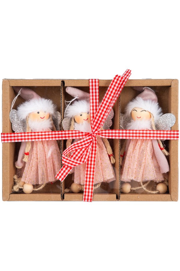 Christmas Ornament, Fairy Figures, Pink, in Box - Pack of 3