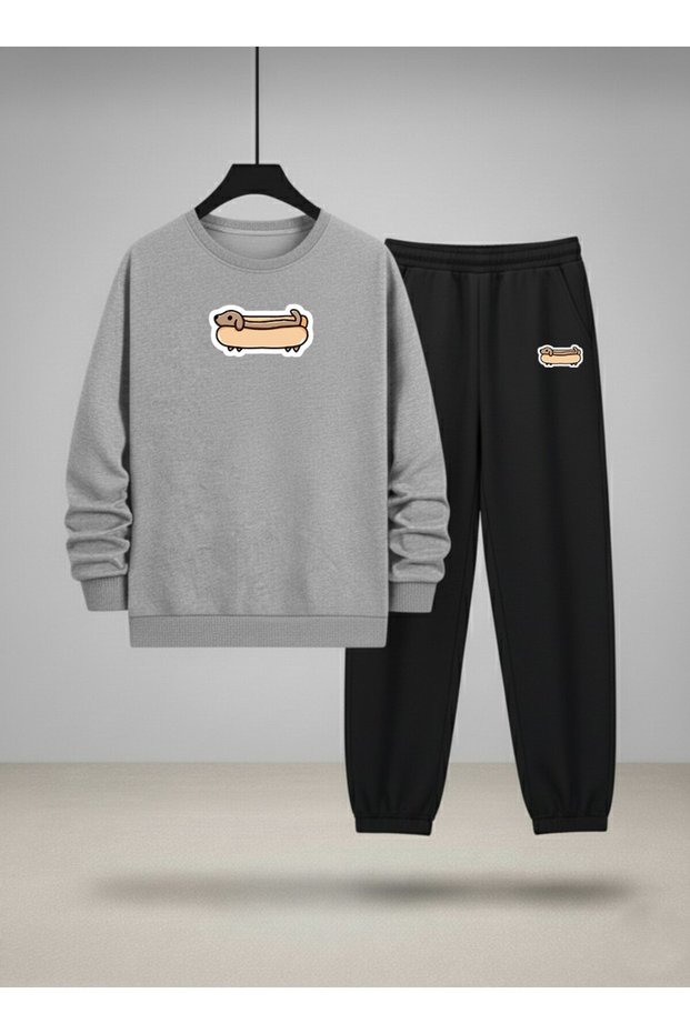 Children's Sweatshirt - Tracksuit Set Crew Neck Hot Dog Dog Printed 3 Thread Raised