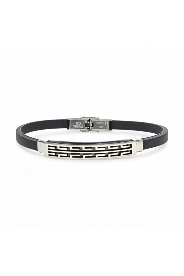 Men's Patterned Silicone Cord Steel Bracelet