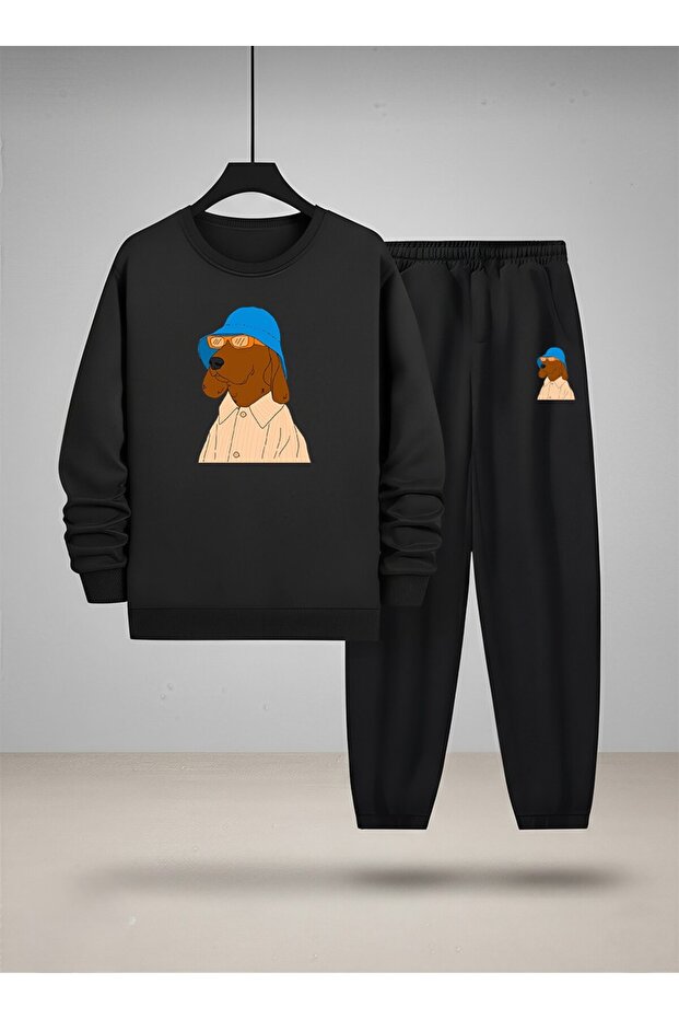 سويت شيرت للأطفال - طقم رياضي برقبة دائرية COOL DOG مطبوع 3 Thread Shardonlu