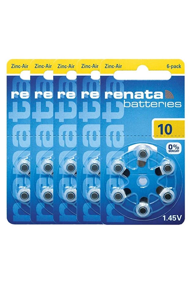 Renata 30-Pieces Renata (Size 10) Hearing Aid 1.45V Zinc-Air 0% Mercury Batteries