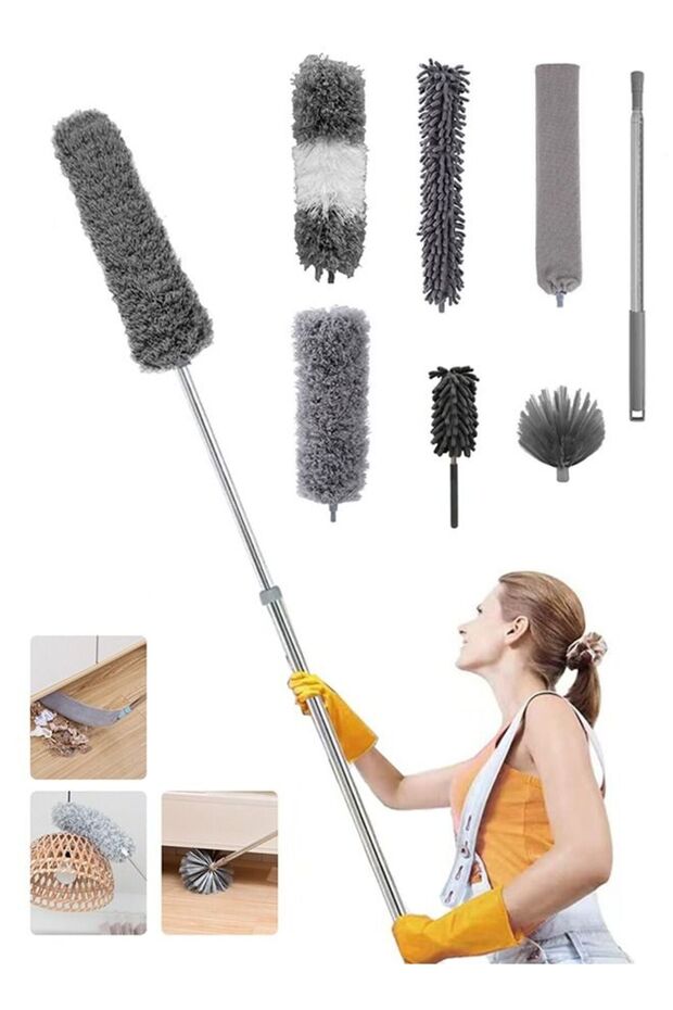 HomarKet 7 PCS Microfiber Dust Brush Duster Kit with Extension Pole Removable and Washable Fiber Br