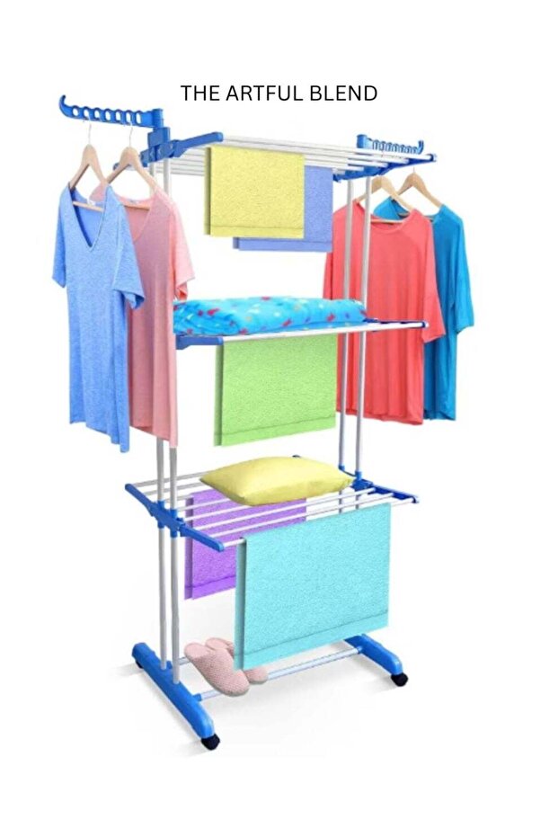 THE ARTFUL BLEND 3 Tier Stainless Steel Clothes Drying Rack Adjustable & Foldable Laundry Hanger wi