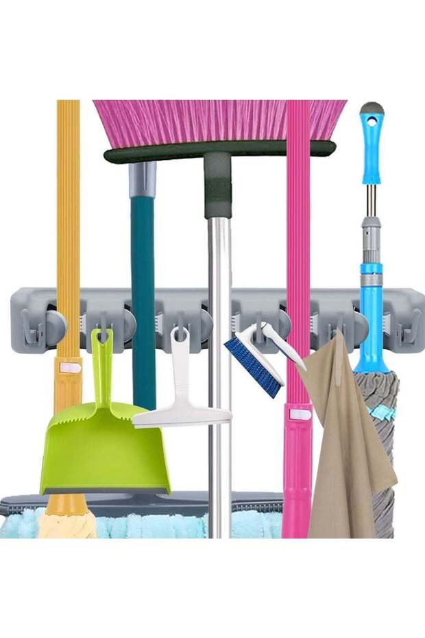 Rock Pow Mop Broom Holder, Garden Tools Wall Mounted Commercial Organizer Saving Space Storage Rack