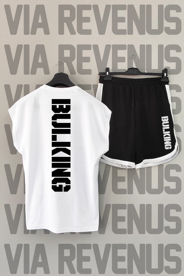 Bulking Sırt Printed Zero Sleeve Sports Tshirt and Special Sports Shorts Set