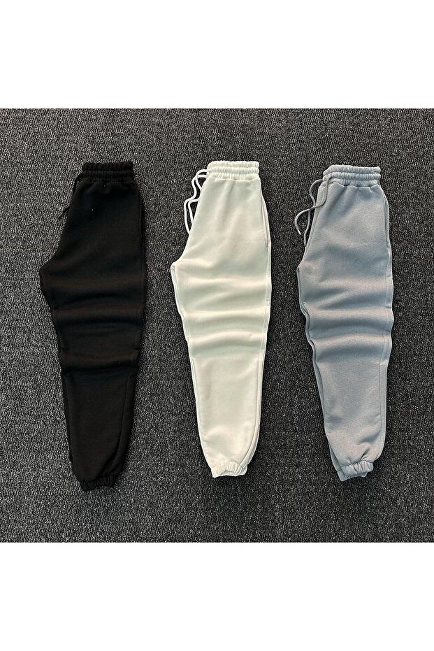 3-pack بنطال رياضي للجنسين 3 خيوط مبطن بالصوف مريح ذو أرجل مطاطية طراز جوجر شتوي