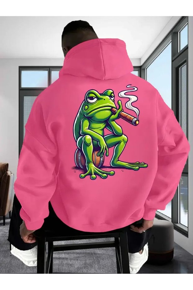 Men's Casual Hooded Sweatshirt with Frog Graphic Print