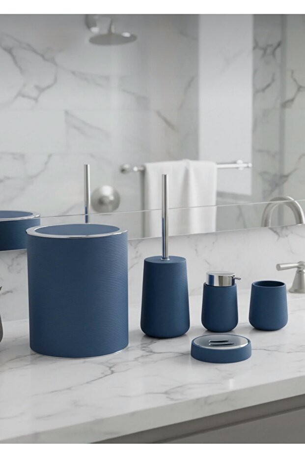 Diamond 5 Piece Navy Blue Modern Acrylic Bathroom Set