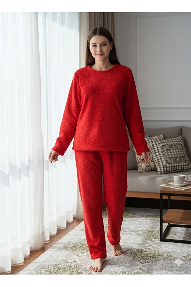 Women's Red Plush Pajama Set