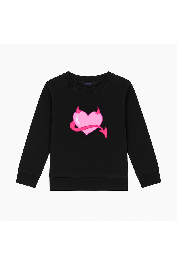 Pink Heart Printed Youth Cut 3-Thread Crew Neck Sweatshirt (Size S/M- M/L)