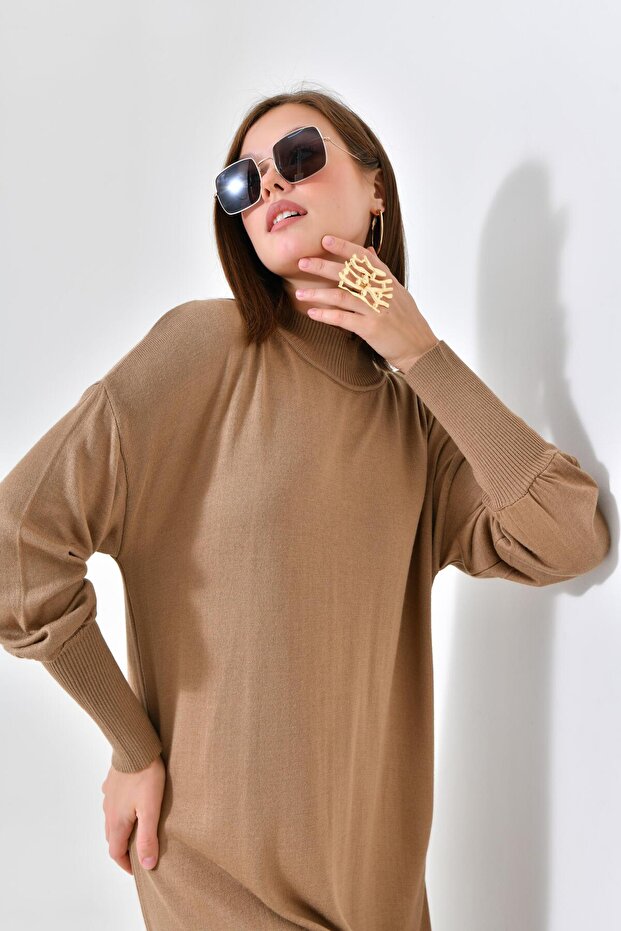 Kadın DÜz Basic Tunik Beige - 5