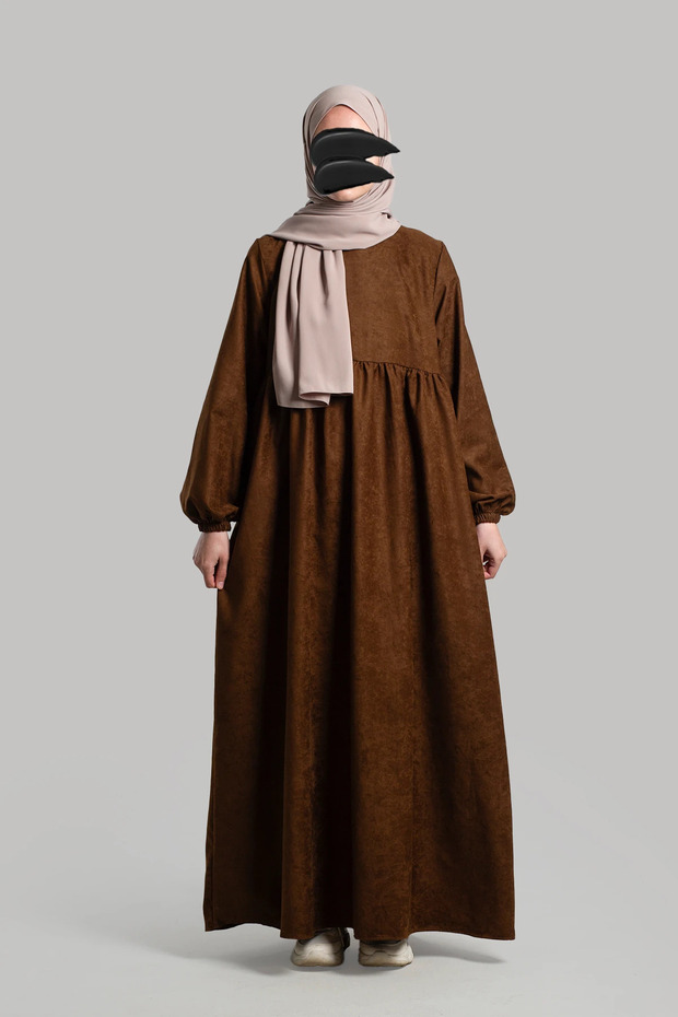 Süet Elbise Ferace - Taba - 7