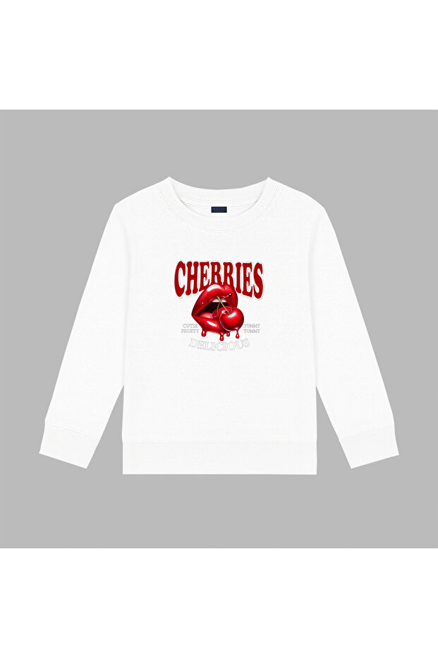 سترة Cherries Dudak Cherry مطبوع ذات الرقبة الدائرية ذات 3 خيوط (مقاس S/M- M/L)