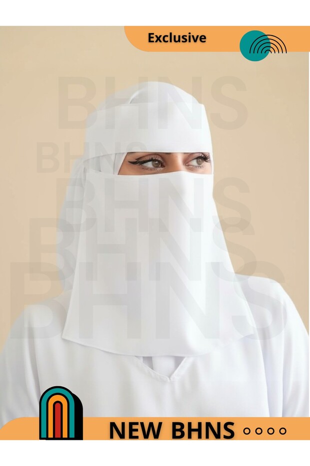 Set of 2 long white elasticated niqabs with a soft white headscarf, solid color. Niqabs, elegant hijabs, everyday hijabs. - 1