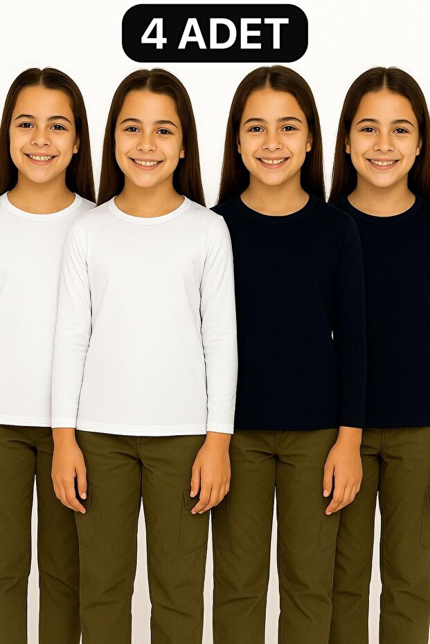 تي شيرت أبيض وأسود أساسي Uzunkol موسمي مكون من 4 قطع للجنسين (بنات - أولاد)