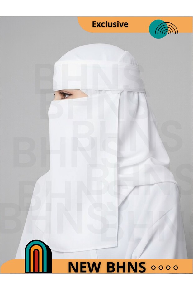 Set of 2 long white elasticated niqabs with a soft white headscarf, solid color. Niqabs, elegant hijabs, everyday hijabs. - 4