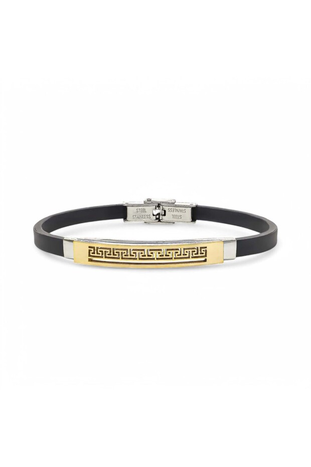 Men's Patterned Silicone Cord Steel Bracelet