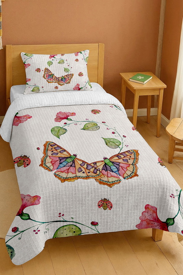 100% Cotton Peaceful Butterfly Cycle Patterned Single Pique Set