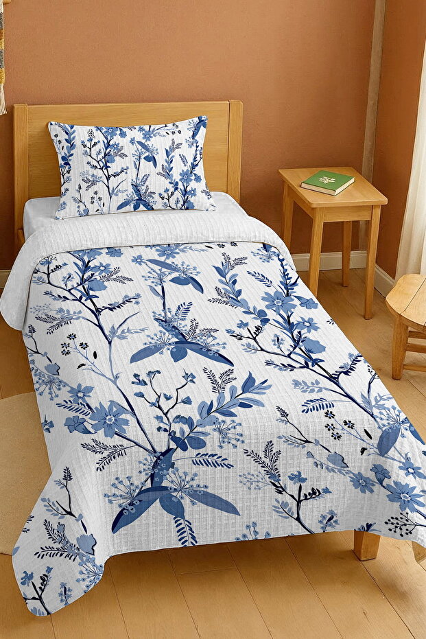 100% Cotton Blue Flowers Patterned Single Pike Set