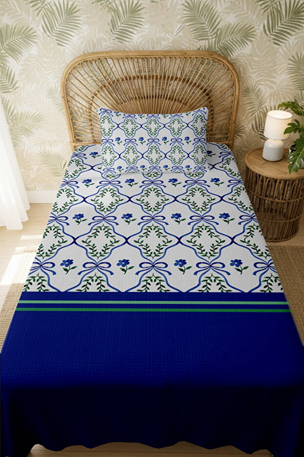 طقم بيكيه فردي بنمط حدودي أزرق حنيني مصنوع من القطن بنسبة 100% - 3