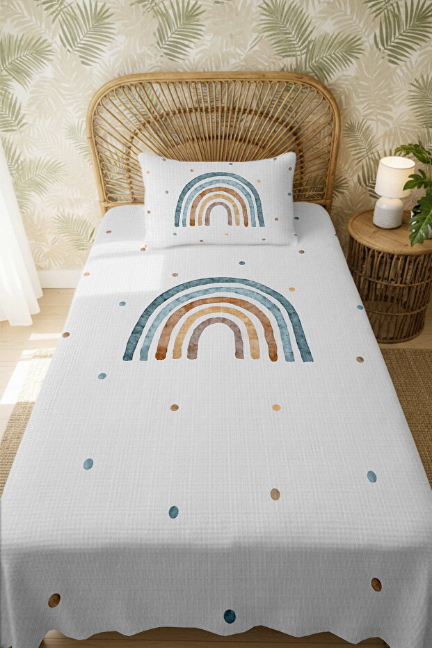 طقم بيكيه فردي بنمط قوس قزح أزرق مصنوع من القطن بنسبة 100% - 3