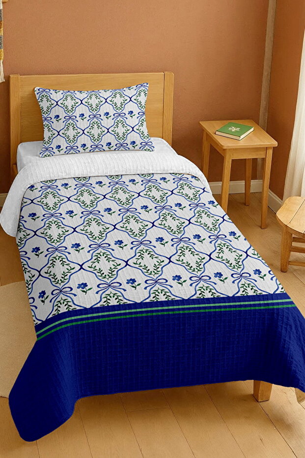 طقم بيكيه فردي بنمط حدودي أزرق حنيني مصنوع من القطن بنسبة 100% - 1