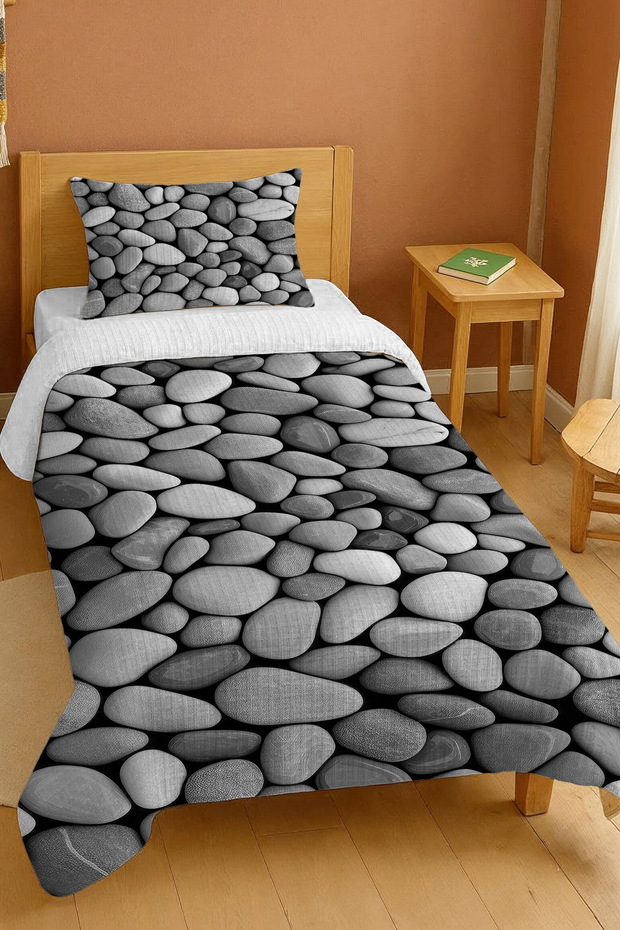 100% Cotton Single Pike Set with Gray Stones Pattern on the Beach