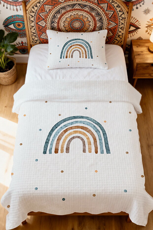 طقم بيكيه فردي بنمط قوس قزح أزرق مصنوع من القطن بنسبة 100% - 2