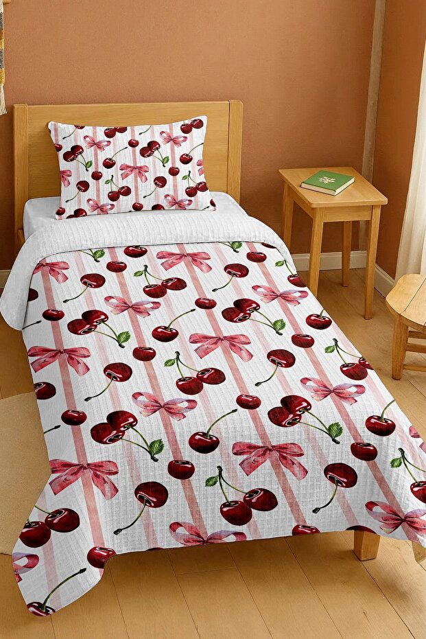100% Cotton Sweet Cherry and Ribbon Patterned Single Pike Set
