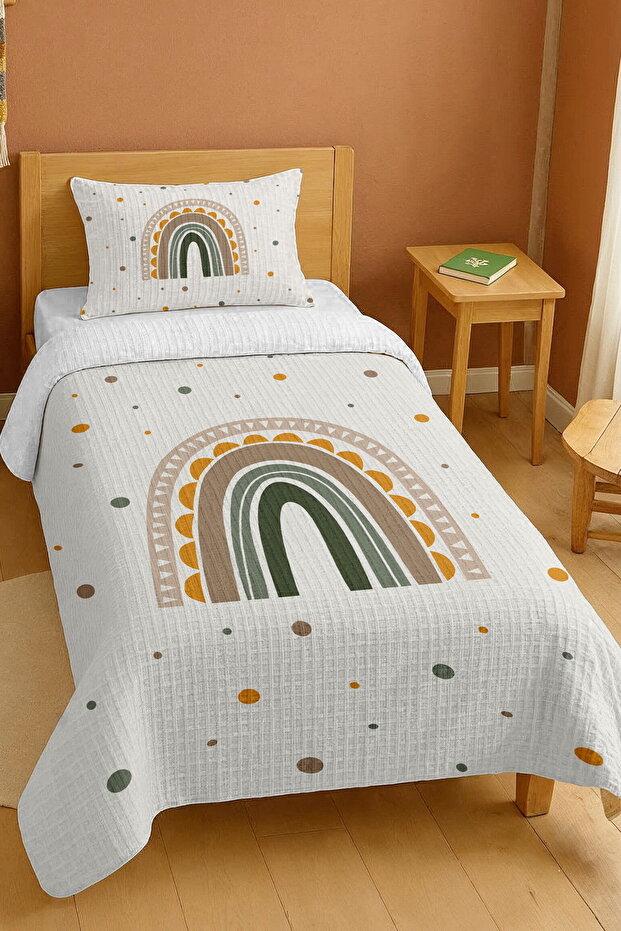 100% Cotton Cream Polka Dot Rainbow Patterned Single Pique Set