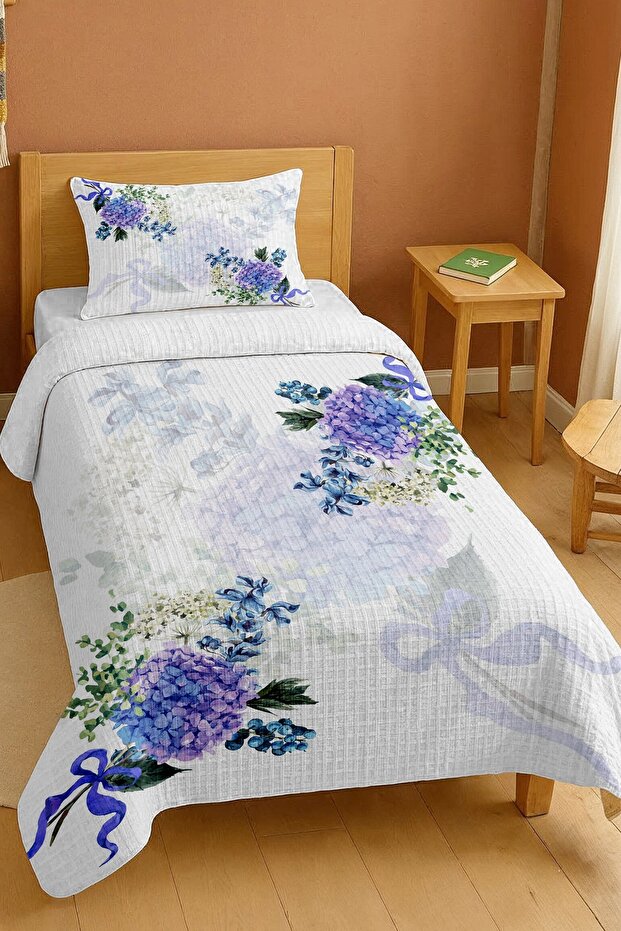 100% Cotton Purple Lilac Patterned Single Bedspread Set
