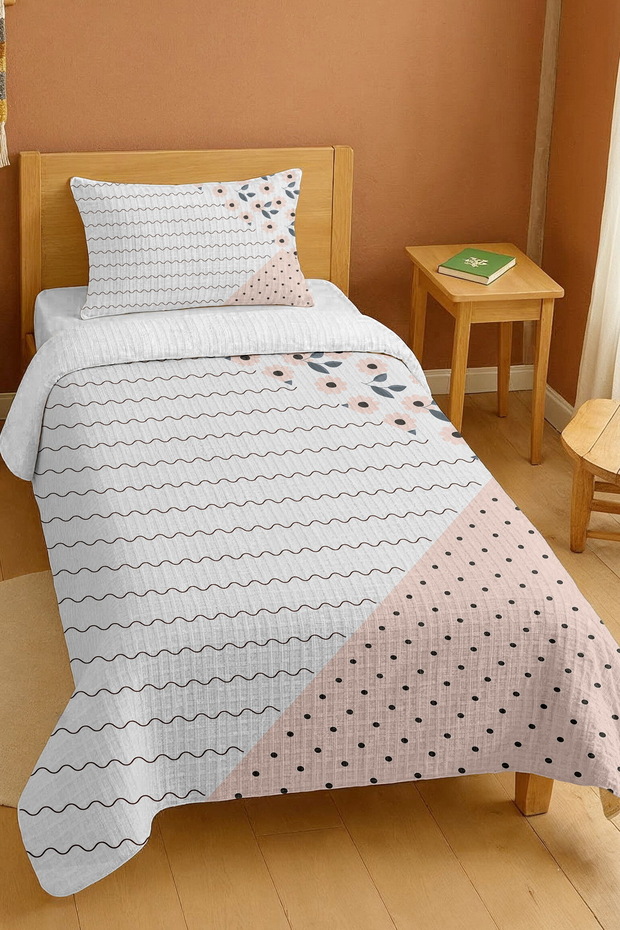 100% Cotton Nordic Floral Block Patterned Single Pike Set