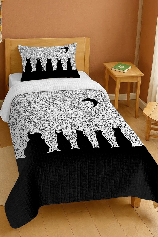 100% Cotton Bohemian Cat Brothers Patterned Single Pique Set