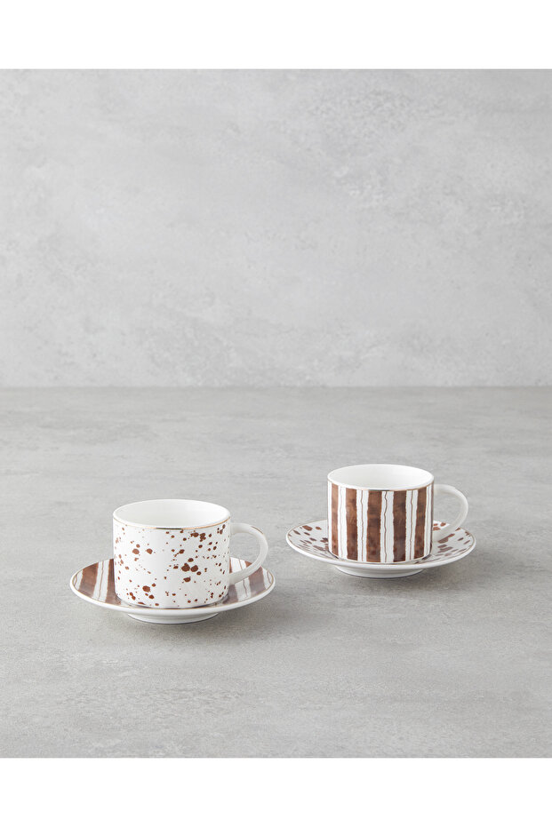Sedona New Bone China 4 Piece Coffee Cup Set for 2 People 100 ml Brown