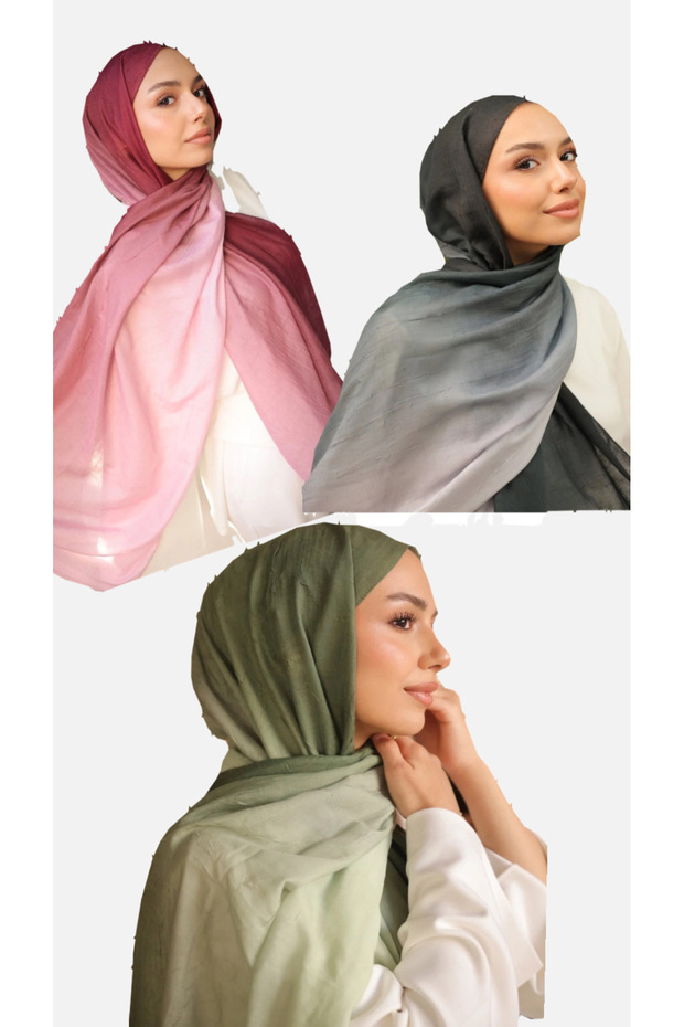 Mineleşarp Gradient Two-Tone Bamboo Shawl 3-Piece Set