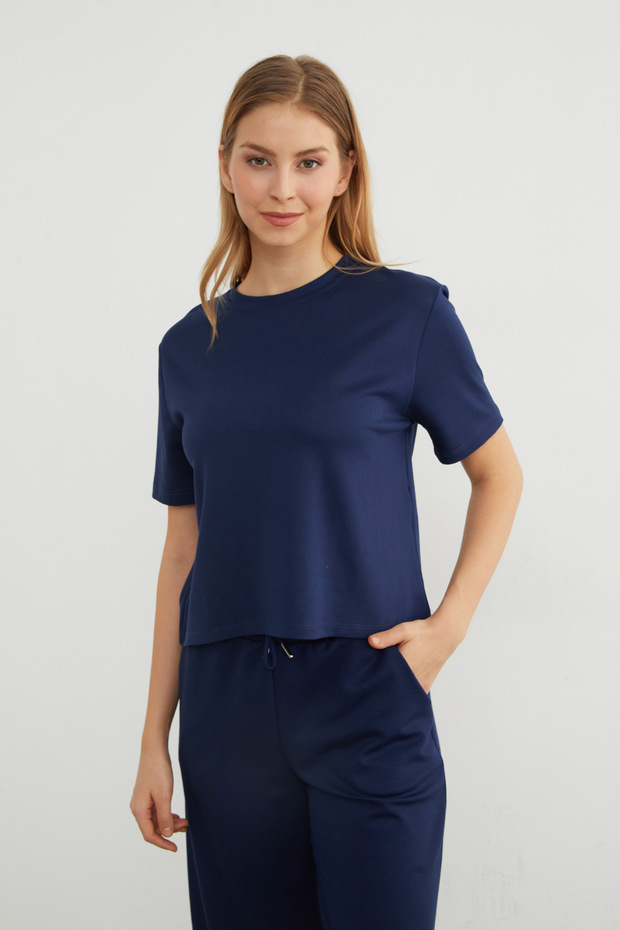 Basic Bisiket Yaka Modal Tişört - 7