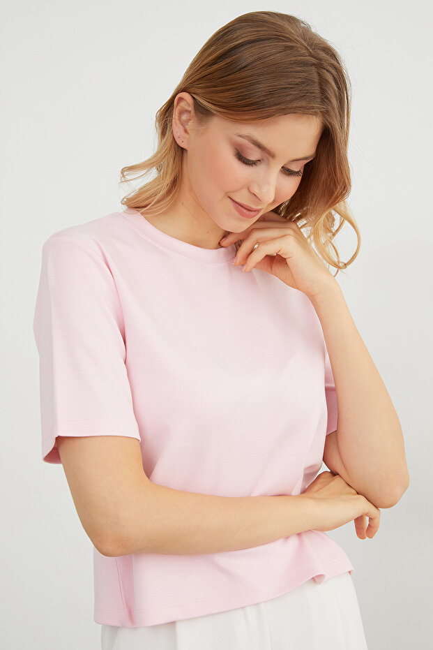 Basic Bisiket Yaka Modal Tişört - 4