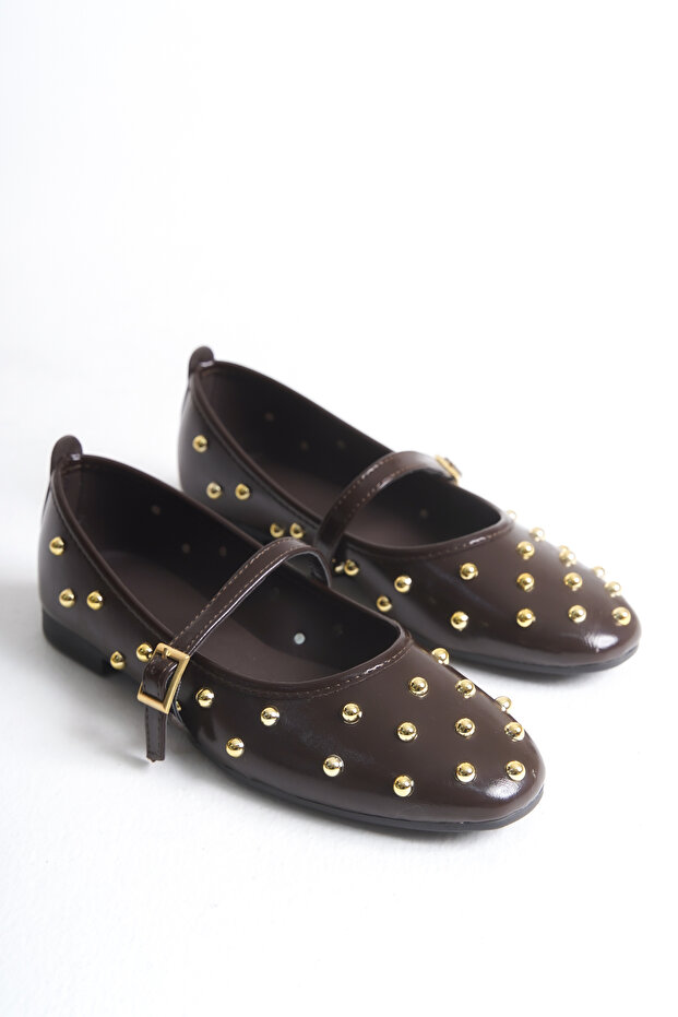 Troklu Women's Ballet Flats Light Brown Patent Leather