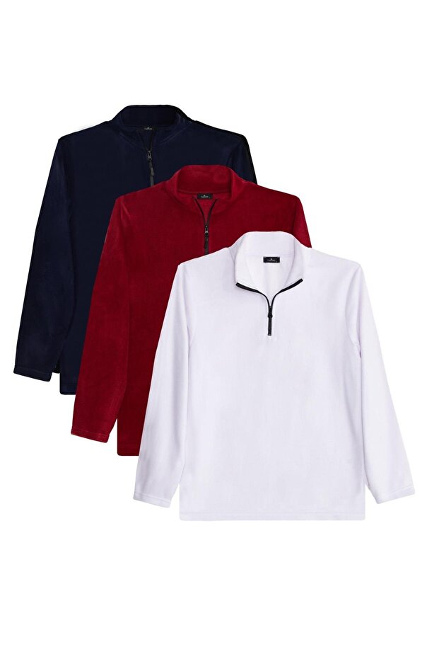 Unisex 3-Pack Navy Blue-Claret Red-Ecru Standard Fit Cold-Resistant Fleece Sweatshirt