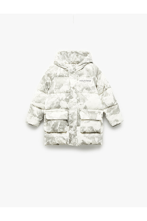 Hooded Long Sleeve Patterned Pocket Oversized Coat