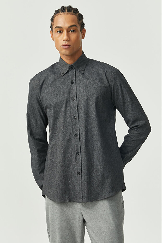 Yaka Düğmeli Regular Gömlek - 4