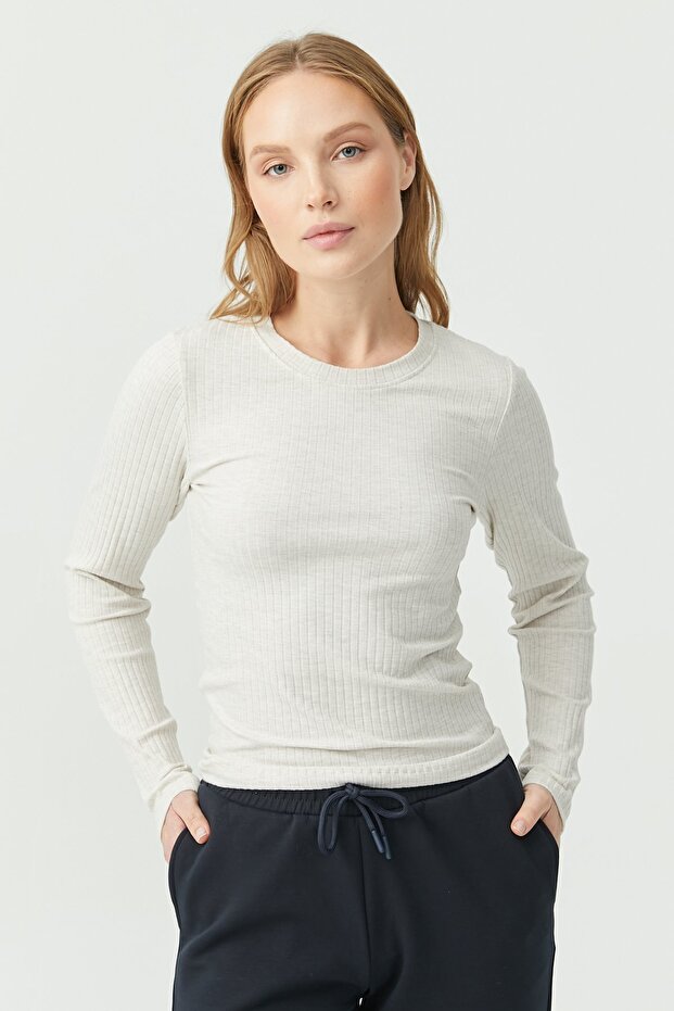 Women's Crew Neck Corded Fabric Bodysuit