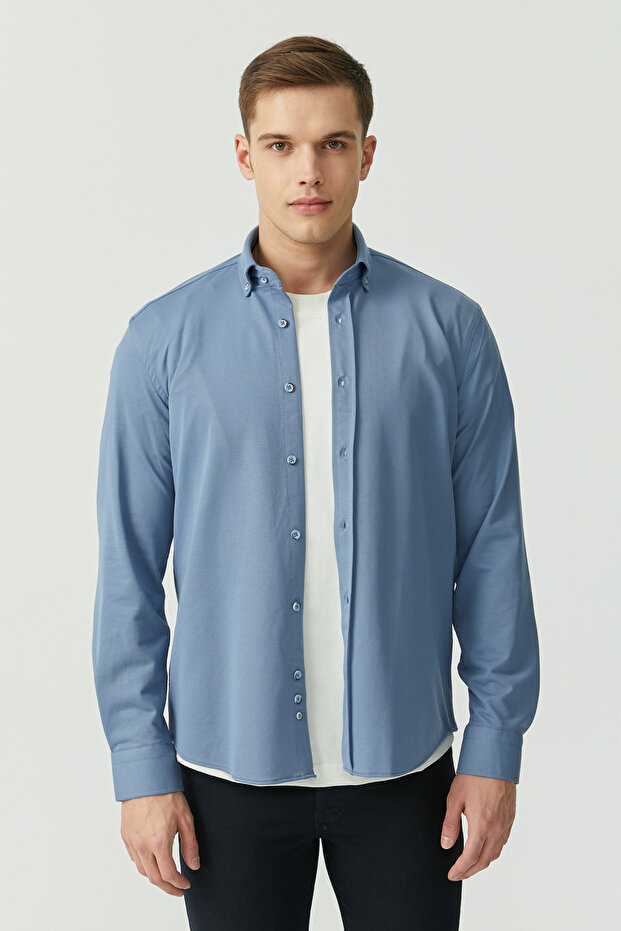 Yaka Düğmeli Regular Gömlek - 1