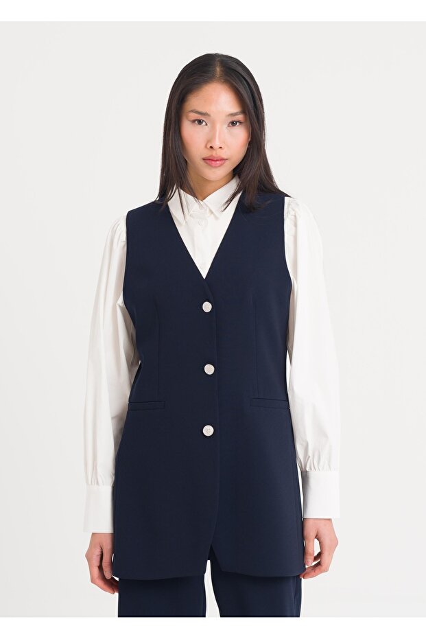 Düğmeli Uzun Yelek - 5