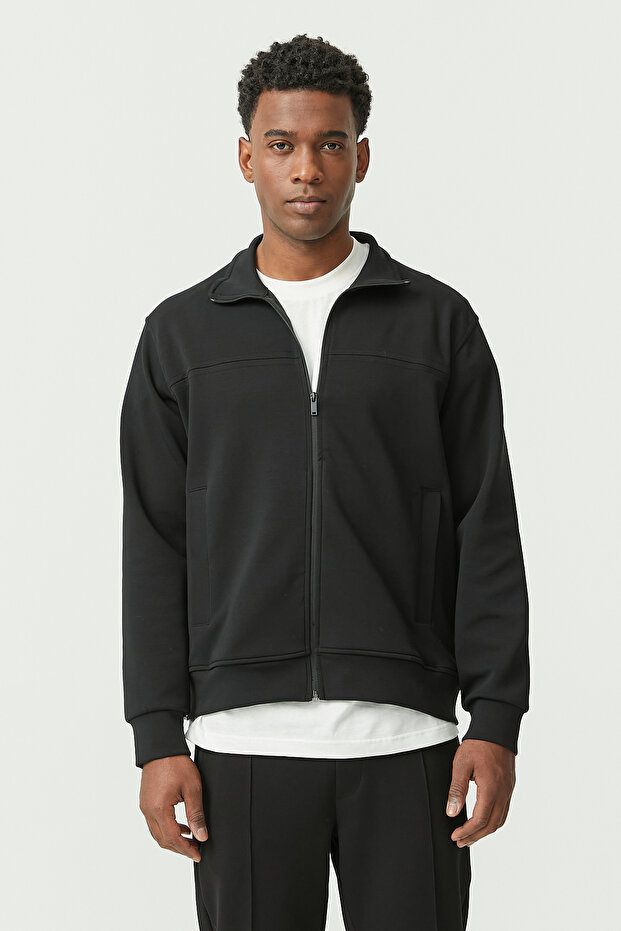 Zippered Slim Sweat Top - 1