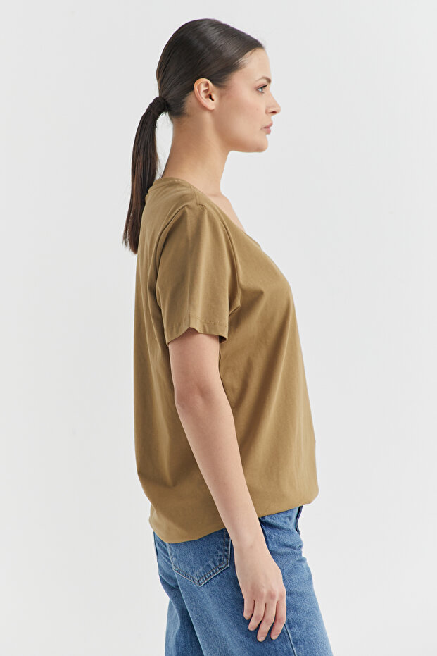 Kadın V Yaka Basic T-shirt - 2