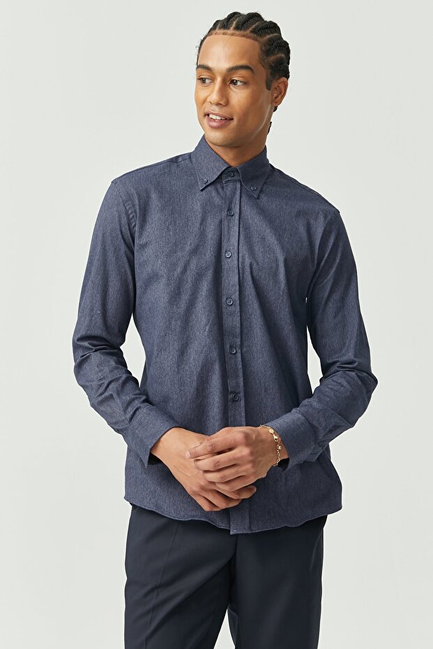 Yaka Düğmeli Regular Gömlek - 1